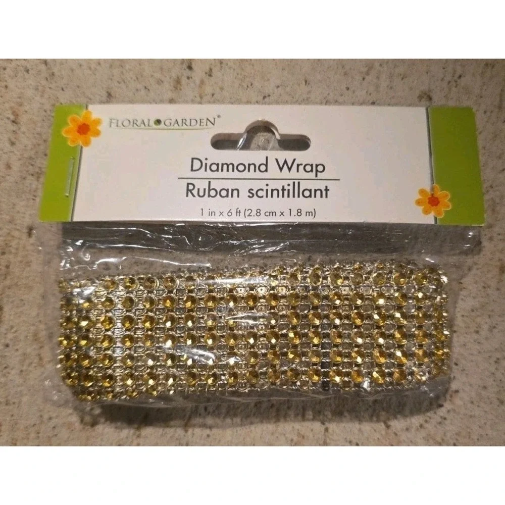 NEW 4 lot Gold Floral Garden Diamond Wrap Ruban Scintillant  1‎ IN X 6 FT